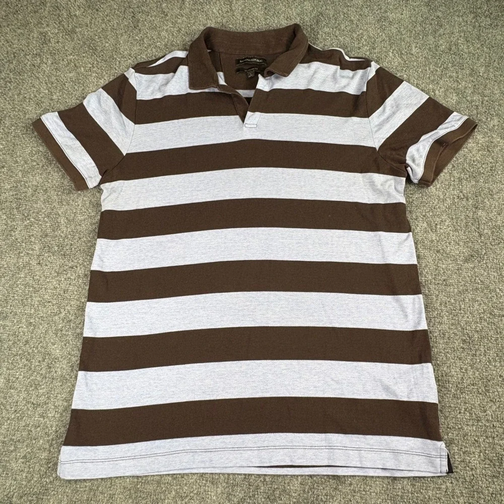 Banana Republic Lux‎ Rugby Stripe Polo Shirt Men L Brown Standard Fit Preppy Y2K
